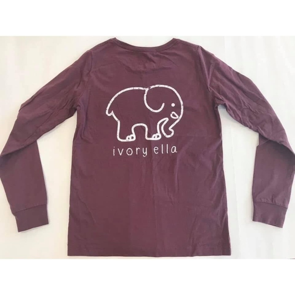 Ivory Ella Girls Small Long Sleeve Graphic T-Shirt Burgundy Elephant Logo
